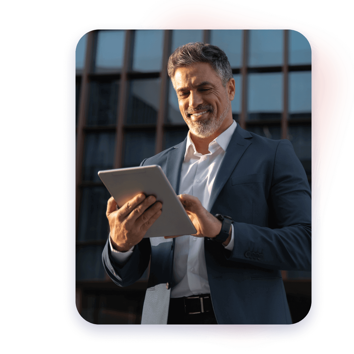 man looking at tablet